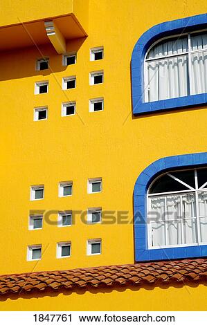 Stock Image - Santa Cruz, Huatulco, Oaxaca State, Mexico; Architectural Detail Of Colorful Hotel. Fotosearch