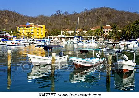 Santa Cruz Port, Huatulco, Oaxaca State, Mexico; Boats Moored In Marina View Large Photo Image Stock Photo - Santa Cruz Port, Huatulco, Oaxaca State, Mexico; Boats Moored In Marina. Fotosearch