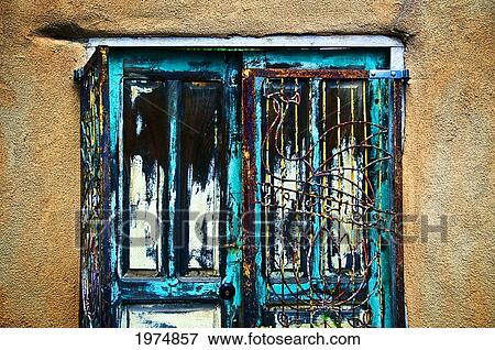 Stock Photo - Santa Fe Doors, New Mexico, Details Of Colorful Door And Iron Gate.. Fotosearch