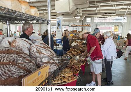Stock Image - Santa Fe Farmers Market At The Renovated Rail Yard, Santa Fe, New Mexico, Usa. Fotosearch
