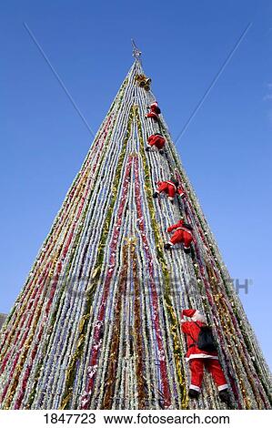 Stock Image - Santa On Christmas Tree On Xinyi Road; Taipei, Taiwan, Republic Of China. Fotosearch