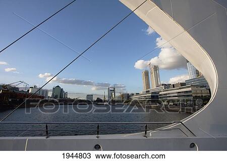 Stock Image - Santiago Calatrava's Puente de La Mujer (Women's Bridge) in Puerto Madero, Buenos Aires, Capital Federal, Argentina. Fotosearch