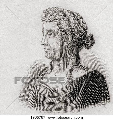 Stock Photo - Sappho, C. 630 - 612 Bc To C. 570 Bc. Ancient Greek Lyric Poet. From Crabb's Historical Dictionary Published 1825.. Fotosearch