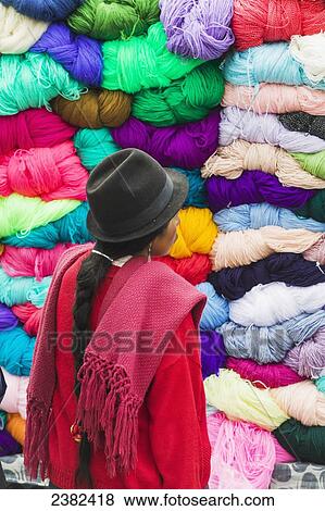 Stock Photo - Saquisili market, an indian market with colourful yarn for sale; Saquisili, Ecuador. Fotosearch