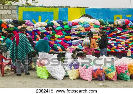 Stock Photography - Saquisili market, an indian market with colourful yarn for sale; Saquisili, Ecuador. Fotosearch