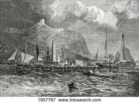 Stock Photo - Scarborough, North Yorkshire, England Seen From The Sea In The Late 19Th Century. From Our Own Country Published 1898.. Fotosearch