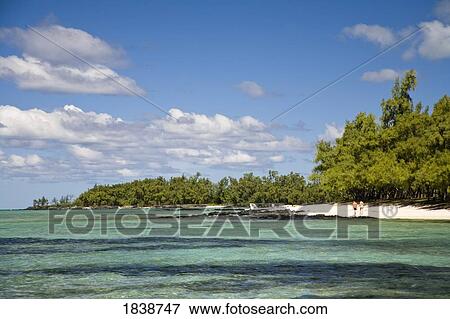 Stock Photo - Scenic View Of Sandy Beach And Turquoise Sea; Lle Aux Cerf, Mauritius. Fotosearch