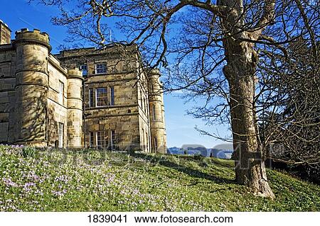 Stock Image - Scenic View Of Tudorian Castle; Willersley, Derbyshire, England, Uk. Fotosearch