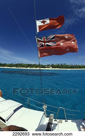 Stock Image - Scenic View With New Zealand Civil Air Ensign Flag. Fotosearch