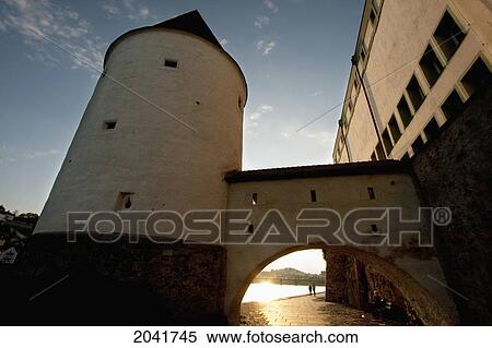 Stock Photography - Schaiblingsturm Gothic Tower On The Banks Of The River Inn, Passau, Bavaria, Germany. Fotosearch