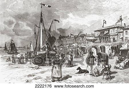 Scheveningen Beach, The Hague, The Netherlands During High Season In The 19Th Century. From Pictures From Holland By Richard Lovett, Published 1887. View Large Photo Image Stock Photograph - Scheveningen Beach, The Hague, The Netherlands During High Season In The 19Th Century. From Pictures From Holland By Richard Lovett, Published 1887.. Fotosearch