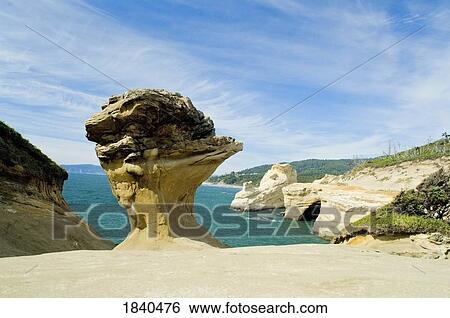Stock Photograph - Sculpted Sandstone Rock At Cape Kiwanda State Park; Pacific City, Oregon, Usa. Fotosearch