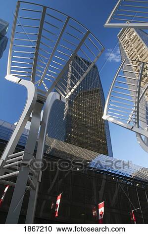 Stock Image - Sculpture And Buildings, Calgary, Alberta, Canada. Fotosearch