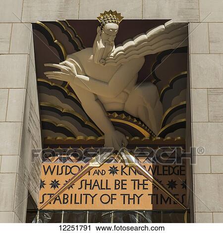 Sculpture and scripture sign, Rockefeller Centre; New York City, New York, United States of America View Large Photo Image Stock Image - Sculpture and scripture sign, Rockefeller Centre; New York City, New York, United States of America. Fotosearch