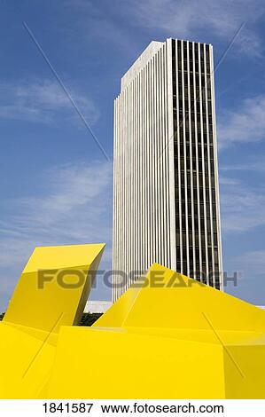 Stock Photo - Sculpture Lippincott 1 By James Rosati On Empire State Plaza, State Capitol In Background; Albany, New York, Usa. Fotosearch