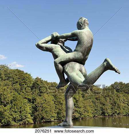 Stock Image - Sculpture Of A Child Riding On A Parent's Back In Frogner Park Vigeland Sculpture Park; Oslo Norway. Fotosearch