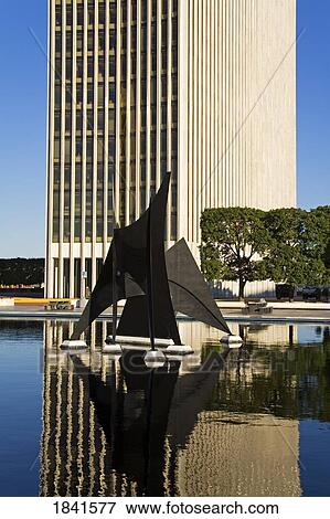 Stock Photo - Sculpture On Pond Outside Corning Tower In Empire State Plaza, Part Of State Capitol Complex; Albany, New York, Usa. Fotosearch