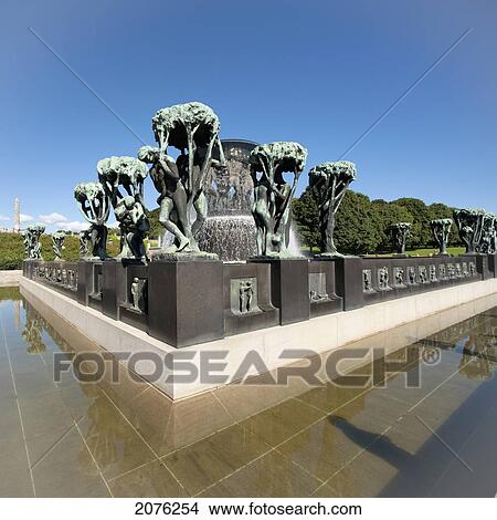 Picture - Sculptures And A Water Fountain In Frogner Park Vigeland Sculpture Park; Oslo Norway. Fotosearch