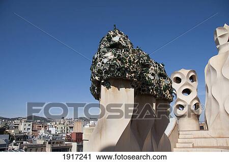 Sculptures On Roof Of Apartment House Casa Mila, By Antonio Gaudi View Large Photo Image Stock Image - Sculptures On Roof Of Apartment House Casa Mila, By Antonio Gaudi. Fotosearch
