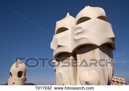 Sculptures On Roof Of Apartment House Casa Mila, By Antonio Gaudi View Large Photo Image Stock Image - Sculptures On Roof Of Apartment House Casa Mila, By Antonio Gaudi. Fotosearch