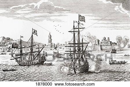 Stock Image - Sea Battle Between George Anson's Ship The Centurion And The Manilla Galleon In 1737. From The Book Short History Of The English People By J. R. Green, Published London 1893. Fotosearch