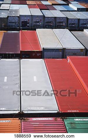 Stock Photo - Sea Containers Stacked On Container Ship. Fotosearch
