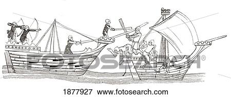 Stock Photo - Sea Fight, Early Fourteenth Century. From The Book Short History Of The English People By J. R. Green, Published London 1893. Fotosearch