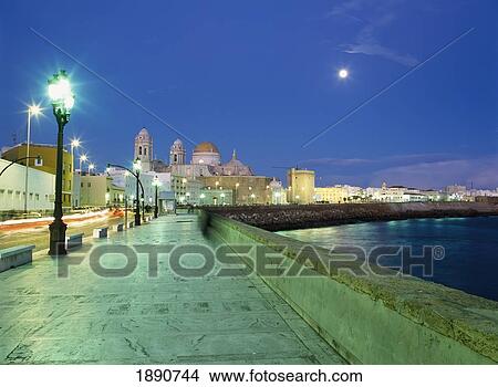 Picture - Seafront And Cathedral Of Santa Cruz At Dusk. Fotosearch