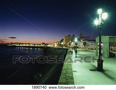 Stock Image - Seafront At Dusk In Front Of Santa Cruz Cathedral. Fotosearch