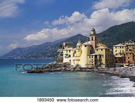 Stock Image - Seafront Of Italian Riviera Town. Fotosearch