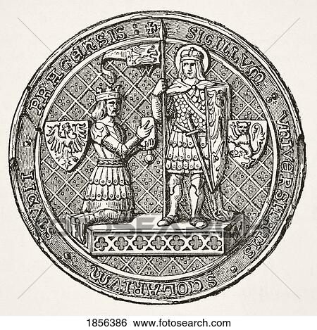 Stock Photograph - Seal Of The University Of Prague From Science And Literature In The Middle Ages By Paul Lacroix Published London 1878. Fotosearch