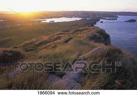Picture - Seaside Fishing Village Sunset, Champney, Newfoundland, Canada. Fotosearch