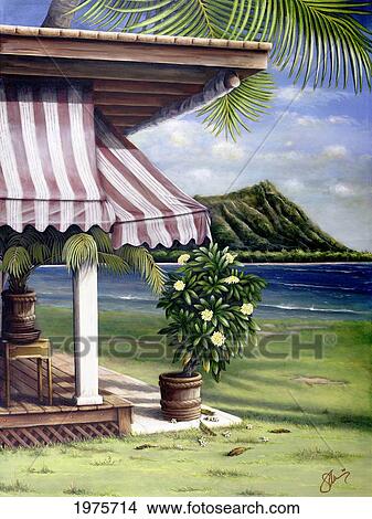 Seaside Hotel - Hawaii, Oahu, Hotel With Beach And Diamond Head View (Acrylic Painting). View Large Photo Image Picture - Seaside Hotel - Hawaii, Oahu, Hotel With Beach And Diamond Head View (Acrylic Painting).. Fotosearch