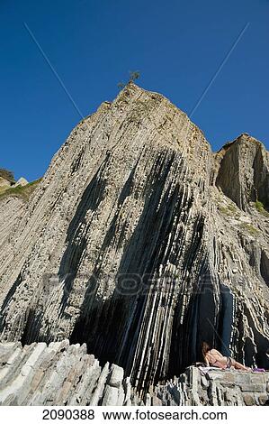 Stock Photo - Sedimentary Rocks Known As Flysch In Itzurun Beach, Zumaia, Basque Country, Spain. Fotosearch