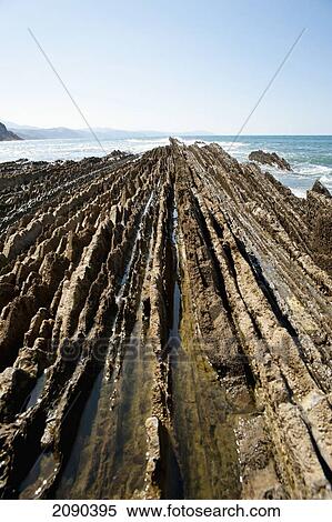 Stock Photography - Sedimentary Rocks Known As Flysch In Itzurun Beach, Zumaia, Basque Country, Spain. Fotosearch