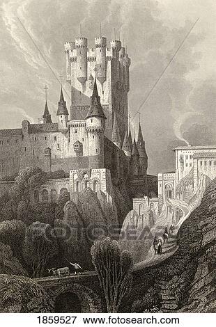 Segovia, Spain. Alcazar Before 1862 Fire. From A 19Th Century Print. View Large Photo Image Stock Photo - Segovia, Spain. Alcazar Before 1862 Fire. From A 19Th Century Print.. Fotosearch