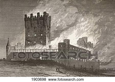 Stock Photo - Segovia, Spain. The Fire In The Alcazar On March 6, 1862. From El Museo Universal, Published Madrid 1862.. Fotosearch