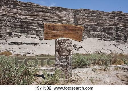 Stock Image - Sendero De Chile Information Sign By The Pona Petroglyphs, Antofagasta Region, Chile. Fotosearch