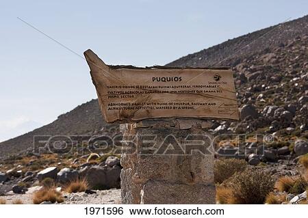 Stock Photograph - Sendero De Chile Information Sign, Puquios, Antofagasta Region, Chile. Fotosearch