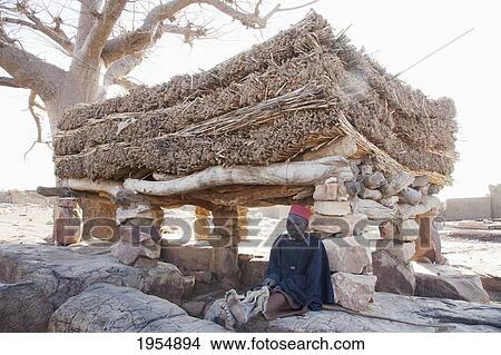 Picture - Senior man in front of the Toguna (House of Words) in Sangha, Mali. Fotosearch