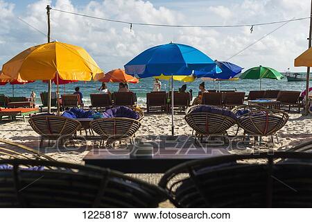 Stock Photo - Serendipity Beach, with snack bars along in the most visited tourist beach of the city; Sihanoukville province, Cambodia. Fotosearch