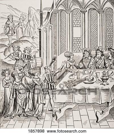 Stock Photo - Serving The Peacock At A State Banquet. 19Th Century Copy Of Woodcut In Edition Of Virgil Published In Lyon 1517. Fotosearch