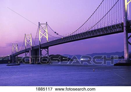 Seto Ohashi Bridge At Dusk View Large Photo Image Stock Photo - Seto Ohashi Bridge At Dusk. Fotosearch