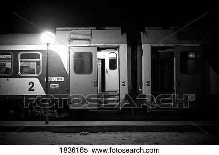 Stock Photography - Sfax, Tunisia, North Africa; Train In Station At Night. Fotosearch