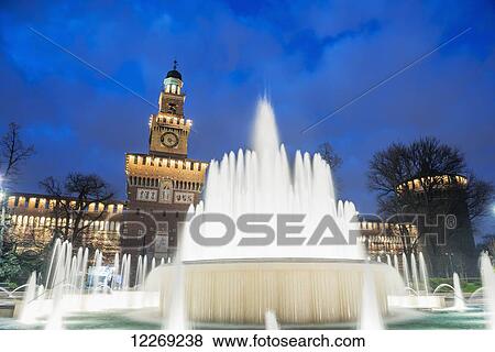 Sforza castle and water fountain; Milan, Lombardy, Italy View Large Photo Image Stock Photo - Sforza castle and water fountain; Milan, Lombardy, Italy. Fotosearch