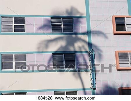 Stock Photo - Shadow Of Palm Tree On Building On Ocean Drive, South Beach. Fotosearch