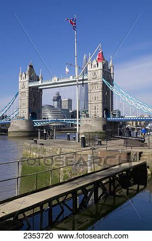 Stock Image - Shard and Tower Bridge; London, England. Fotosearch