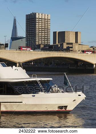 Stock Image - Shard and Waterloo Bridge; London, England. Fotosearch