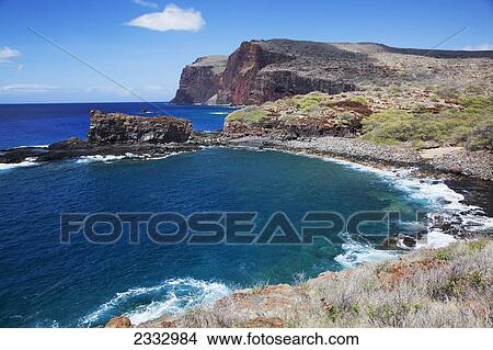 Picture - Shark's Fin Rock and Southern coastline; Lanai, Hawaii, United States of America. Fotosearch
