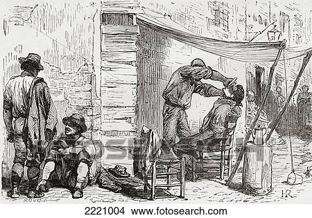 Picture - Shaving Al Fresco In Italy In The Late Nineteenth Century. From Italian Pictures Published 1895.. Fotosearch